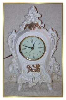 Vintage White & Gold Victorian Style MANTEL CLOCK w/Angels Cherubs 