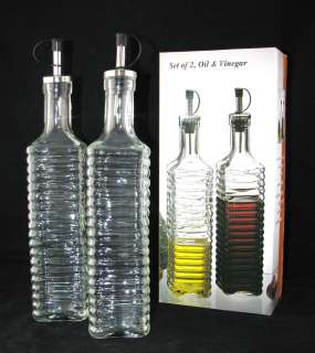 SET OF TWO CONTEMPORARY GLASS OLIVE OIL/OIL and VINEGAR DISPENSER NEW 