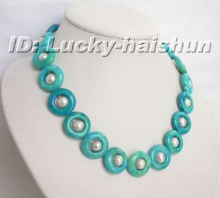NATURAL GREEN Chrysocolla WHITE PEARL NECKLACE  