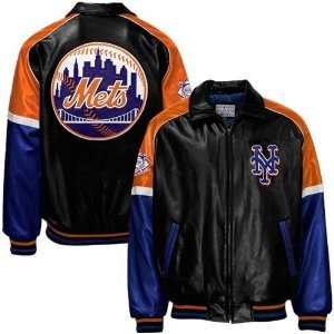    New York Mets Black Pleather Varsity Jacket: Sports & Outdoors