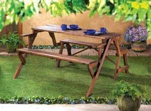 Rustic Wood Outdoor Convertible Park Bench Chair Patio Garden Yard 