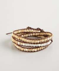    natural mother of pearl beaded leather wrap bracelet 