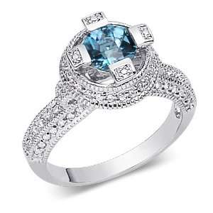   London Blue Topaz & White CZ Size 8 Gemstone Ring in Sterling Silver
