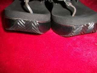  Black Wedge Heel Gray Braided Chain Decor Size 9 Parfait  