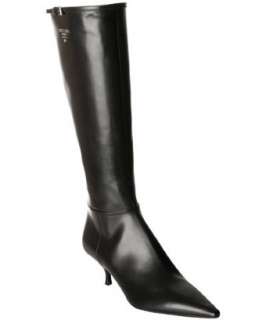 Prada black leather logo kitten heel boots  BLUEFLY up to 70% off 