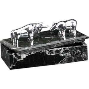  Silver Bull & Bear Marble Box, tarnish proof, R23X