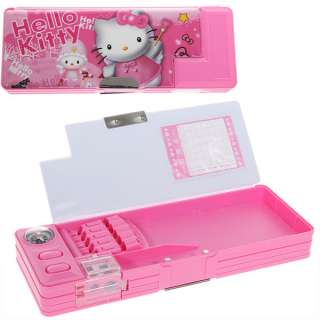 Plastic Hello Kitty Pencil Box With Compass School sharpener Two 