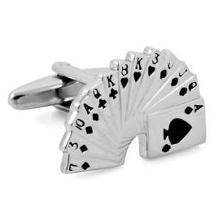  Poker Cards Silver Mens Shirt Cufflinks Rhodium Plated 