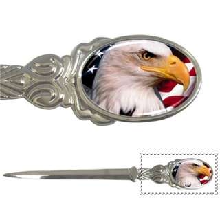   Flag and Bald Eagle Head Letter Opener Silver Pewter Alloy  