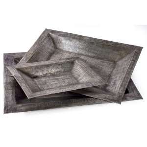   Set of 3 Distressed Silver Brushed Metal Nesting Trays
