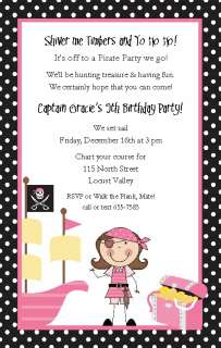 PIRATE GIRL Invitation Birthday Party Personalized Pink  