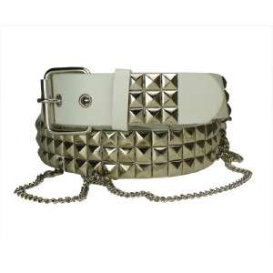 wide 3 Row Silver Pyramid SNAP Buckle Belt & Chain  