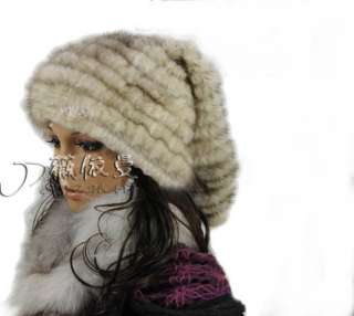 A73 New Real Knit Mink Fur 3 Color Christmas Hat Cap Coat  