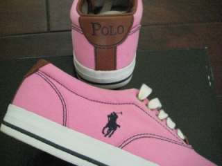 Polo Ralph Lauren Men 8 NIB Canvas Leather Sneaker Shoe Pink VAUGHN 