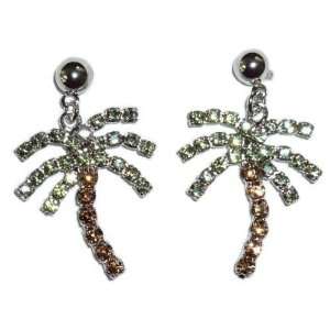  Crystal Palm Tree Pierced Earrings Jewelry