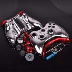 CUSTOM MODDED XBOX 360 CHROME SILVER AND RED WIRELESS CONTROLLER SHELL 