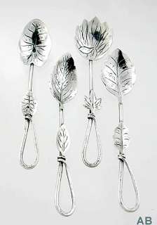 NEAT CHINESE/JAPANESE STERLING SILVER LEAF FORM SALT SPOONS  