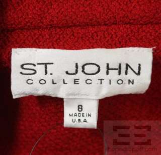 St. John Collection Red Knit Gold & Black Monogram Button Jacket Size 