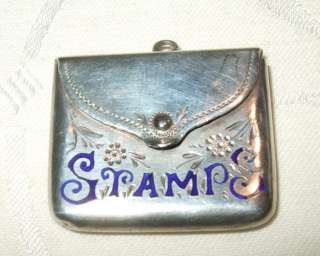 Antique STERLING SILVER & Enamel STAMP CASE Holder.Envelope.1904 