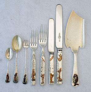 rare GORHAM MIXED METAL STERLING SILVER COPPER BRASS FLATWARE FOR 8 
