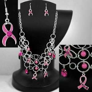  Cancer/Pink Ribbon Necklace/Earring Set (Bib Style) 