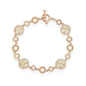 18K Rose Gold Over Sterling Silver Champagne & Clear CZ Circle Link 