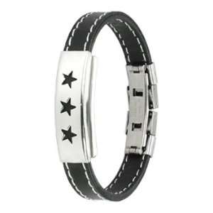 Spikes 316L Stainless Steel Triple Stars ID Plate Stitch Accent Rubber 
