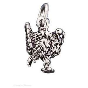  Sterling Silver 3D Tom Gobbler Male Turkey Charm Jewelry