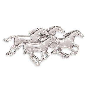  Horses Pin Sterling Silver Brooch Galloping Team Jewelry