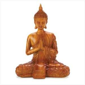 Wood Carving look Traditional Meditating Gautama BUDDHA STATUE 