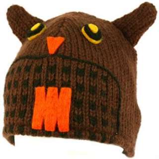 100% Wool Nepal Winter Cute Brown Owl Animal Fleece Lined Beanie Ski 