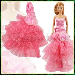   Rose Evening Party Dress Gown Shoes For Barbie Doll Xmas Birthday Gift