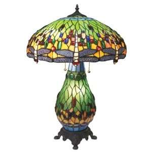  Tiffany Style Green Dragonfly Double Lit Table Lamp 18 Shade 