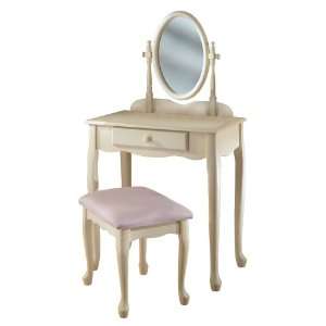  Powell Off White Vanity and Bench Set
