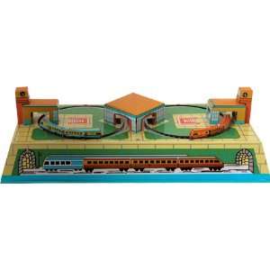Classic Tin Wind Up Key Russian Train Station Toy (Trains run through 